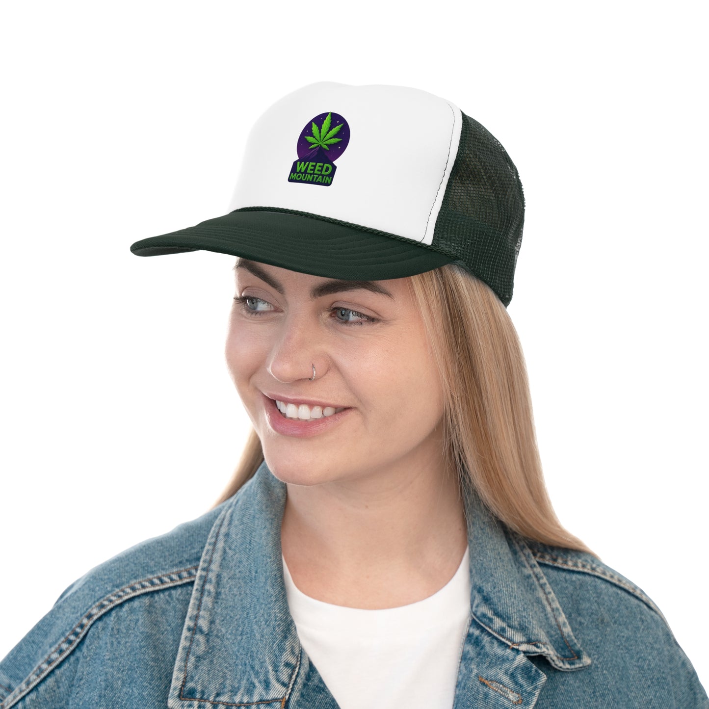 Weed Mountain Trucker Cap - Fresh Green Design for Cannabis Lovers